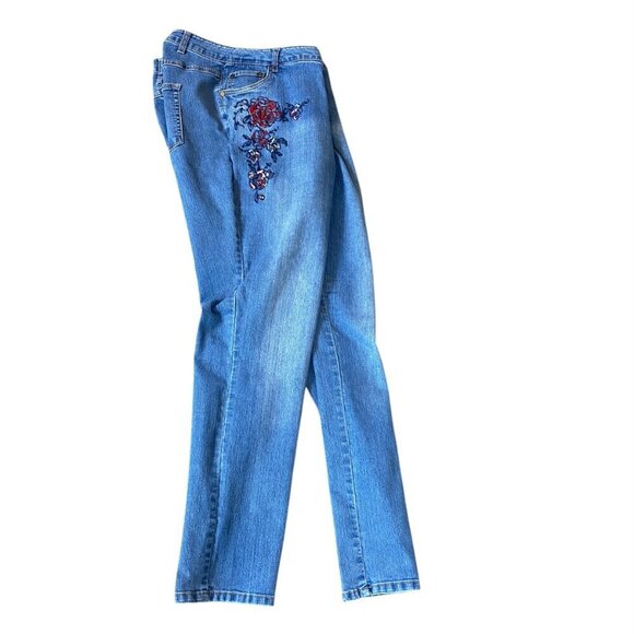 Woman Within Straight Leg Embroidered Blue Jeans Sz 22W Tall #344A - Picture 3 of 9